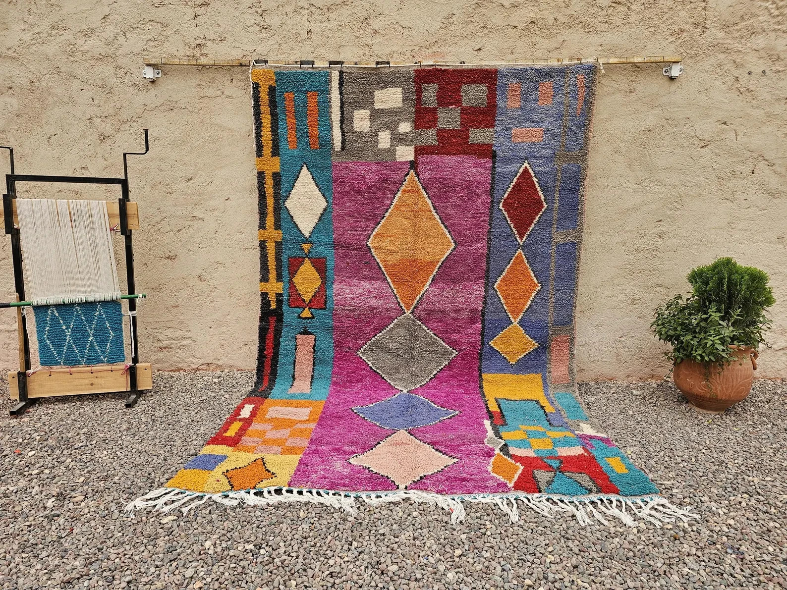 Handmade Moroccan Azilal-Style Rug – Bright Pink Berber Carpet gallery