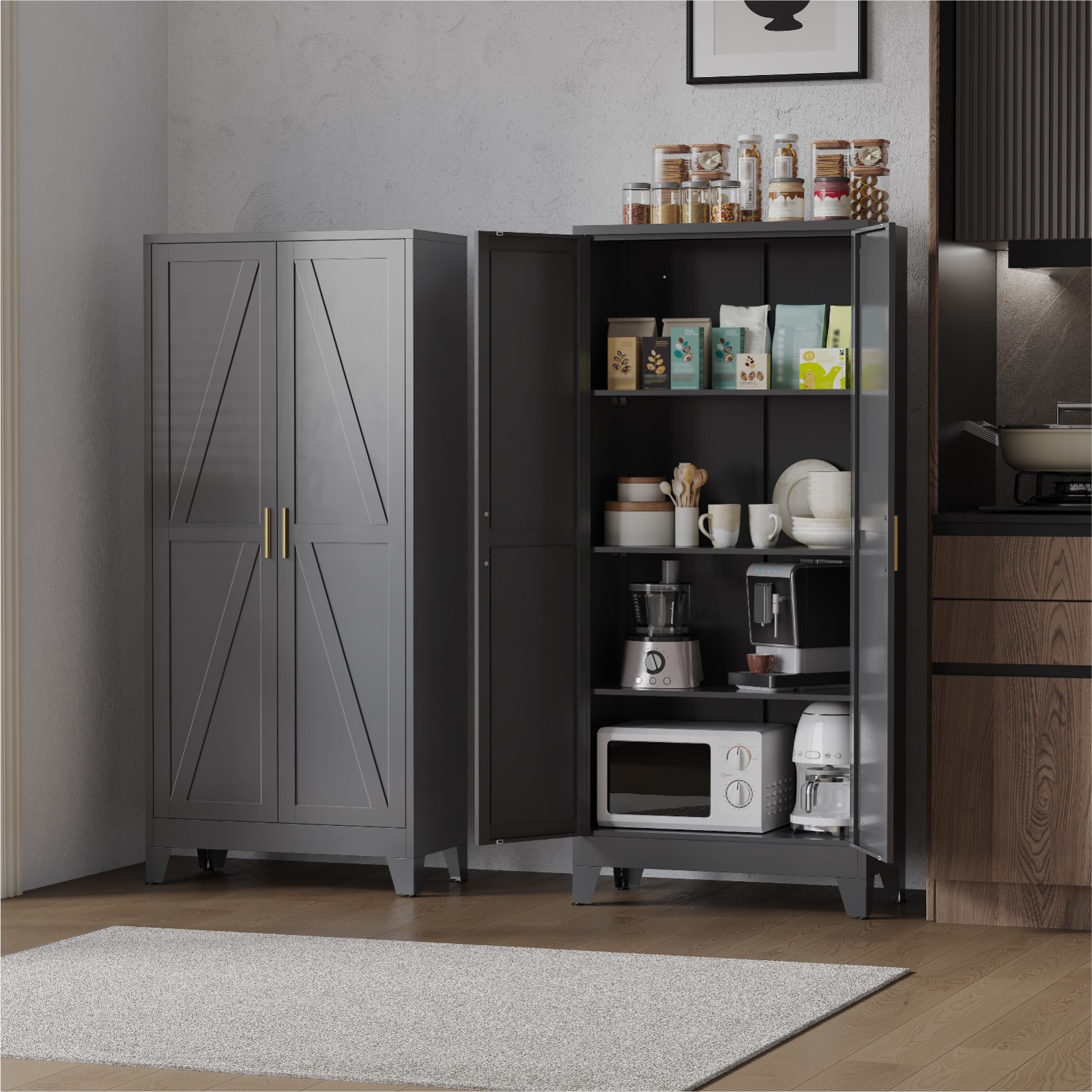 Elegro 4 Tier Metal Home Kitchen Pantry Storage Cabinets With 2 Doors,3 Shelves gallery