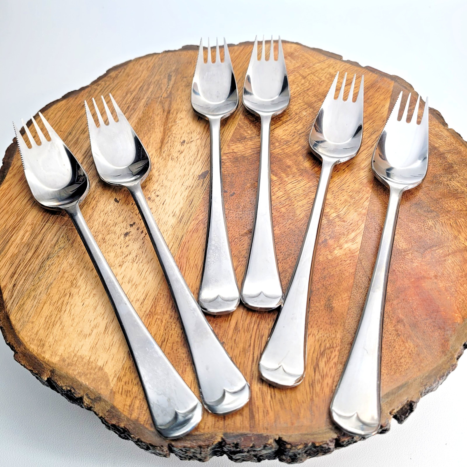 6- Godinger Modernist Stainless Dinner Forks Serrated Edge Sporks 7 5/8 in gallery