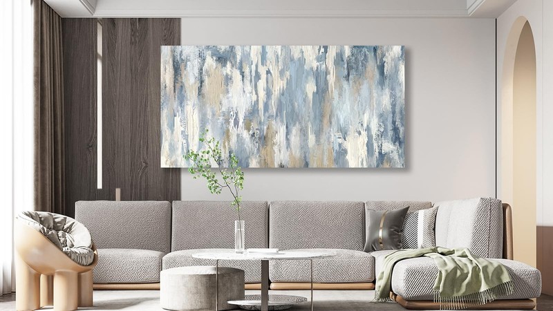 Large Abstract Wall Art - Gray Blue Beige Canvas Pictures for Living Room Con... gallery