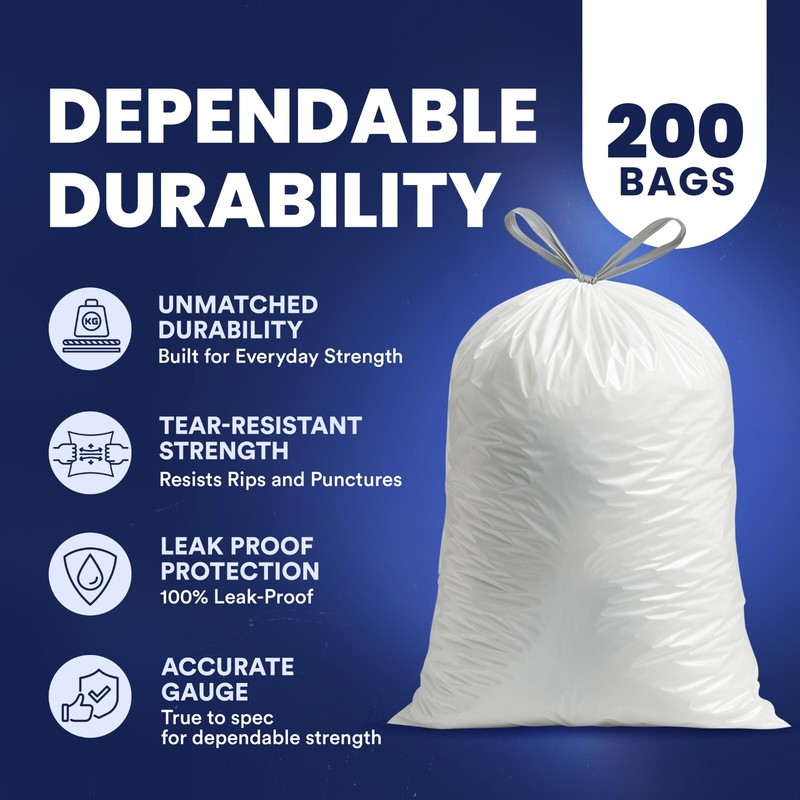Plasticplace 6 Gallon Drawstring Trash Bags - White, Case of 200 Bags gallery