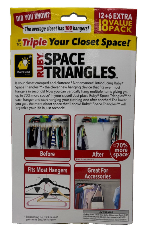 RUBY Space Triangles AS-SEEN-ON-TV, Creates Up to 3X More Closet Space gallery