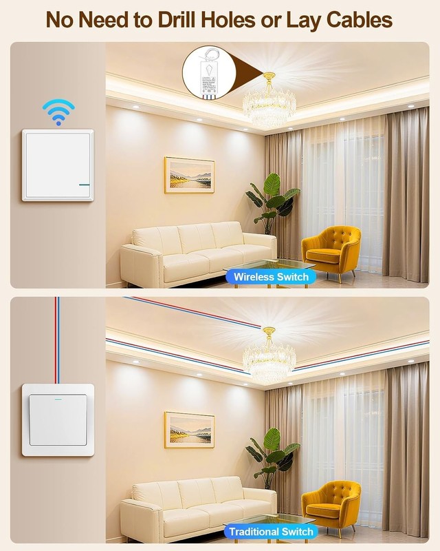 Wireless Light Switch and Receiver Kit, Waterproof, Outdoor 1969ft Indoor 13... gallery