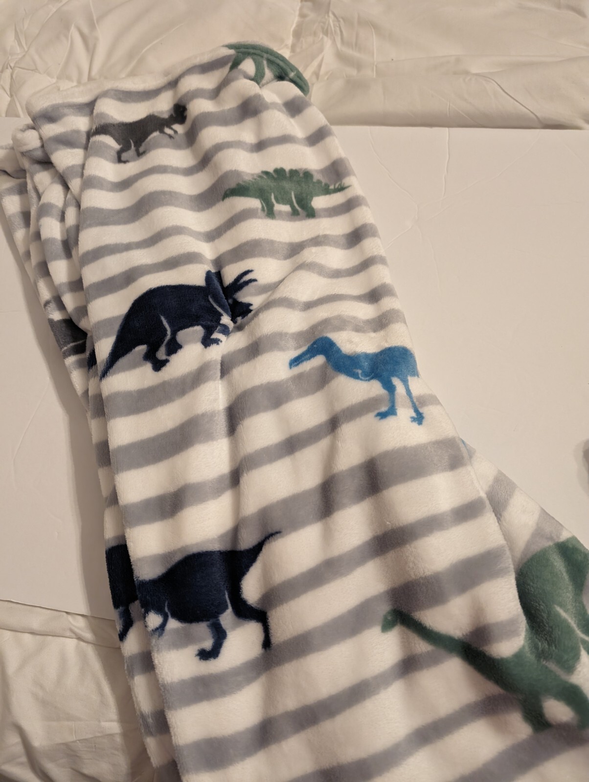 Dinosaur Printed Plush Throw 50" X 60" White With Gray Stripes gallery