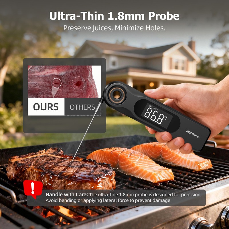 INKBIRD Dual-display Instant Read BBQ Thermometer 1.8mm Ultra Thin Probe Candy gallery