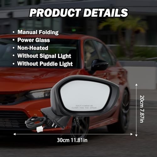 Mirror Compatible With 2022 2023 2024 2025 Honda Right Passenger Side 3Pins-BK gallery