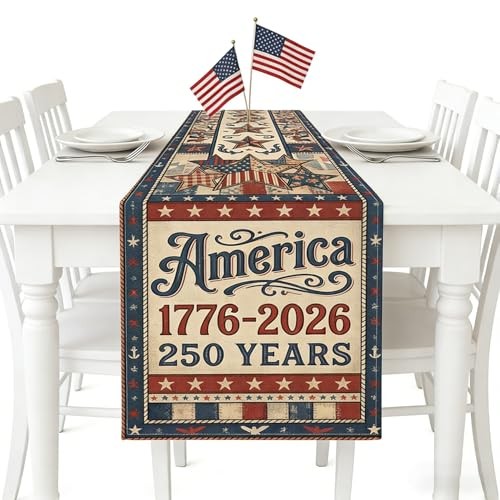 Independence Day Red Blue White Table Runner 13x47 Inch 250th anniversary Small gallery