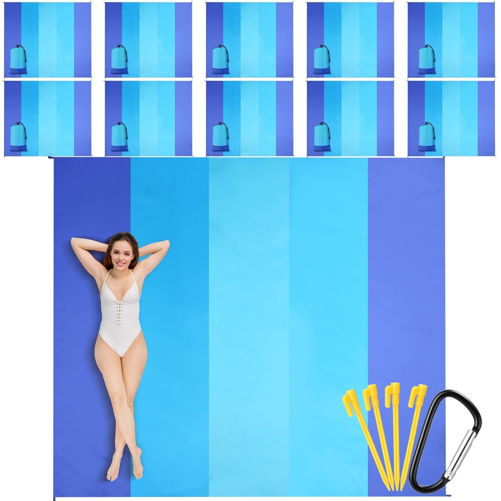 10 Sets Beach Blankets Bulk Sandproof 78 x 82'' Large Waterproof Picnic Blank...