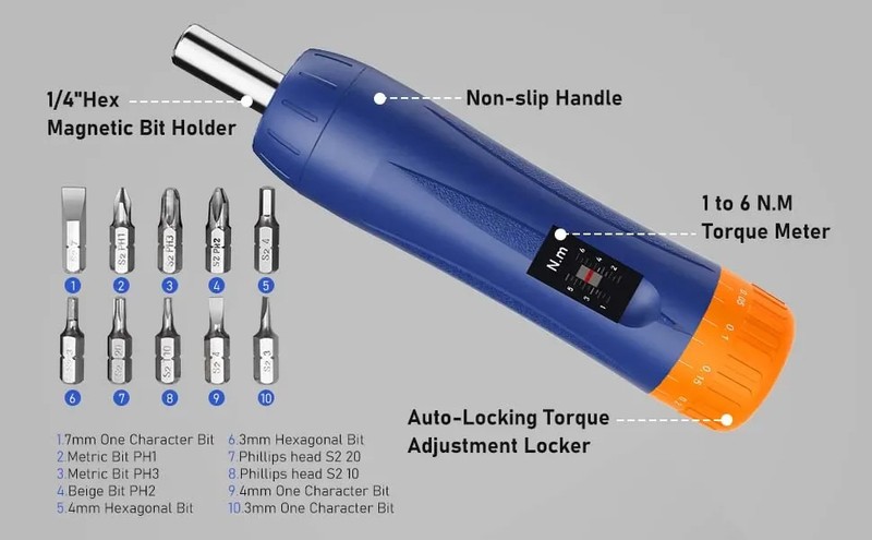 Professional Preset Torque Screwdriver 1-6Nm (8.85-53 in-lbs) 1/4" Drive gallery
