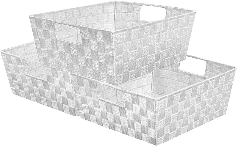 3 Pack Woven Basket Bin Set - Stackable Shelf Storage Tote Baskets with Handles gallery