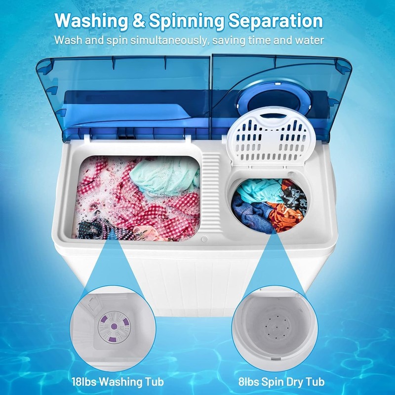 Portable Full-Automatic Top Load Washing Machine, 26lbs Capacity - Blue & White gallery