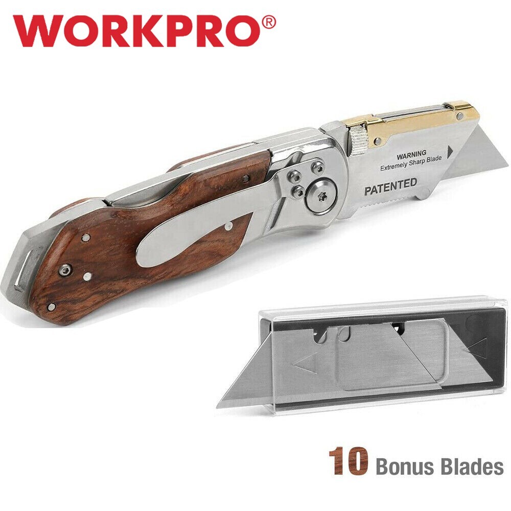 WORKPRO Folding Utility Knife Pocket Box Cutter Quick Change Blade w/10 Blade US gallery