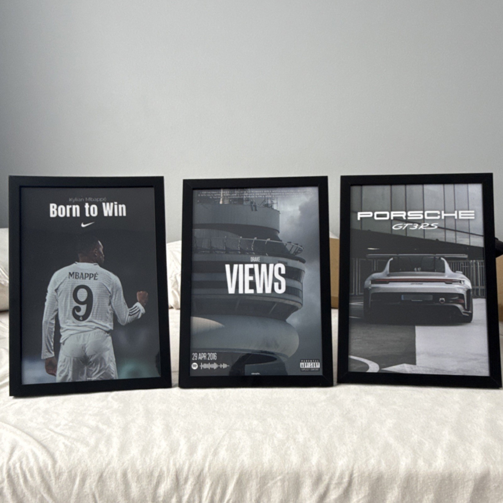 3 Black 12x16 Rear-Loading Poster Frames (Mbappe, Drake-views,Porsche 911 GT3RS) gallery