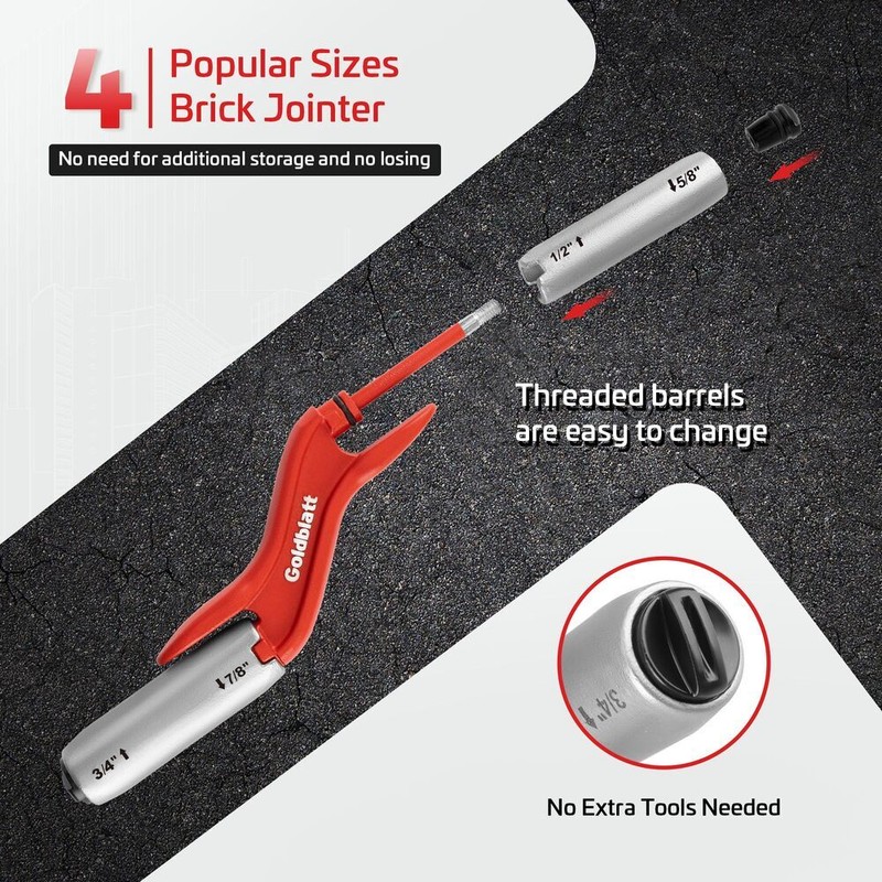 Goldblatt RED Masonry Brick Jointer Tool 1/2in 5/8in 3/4in 7/8in Barrel Jointer gallery