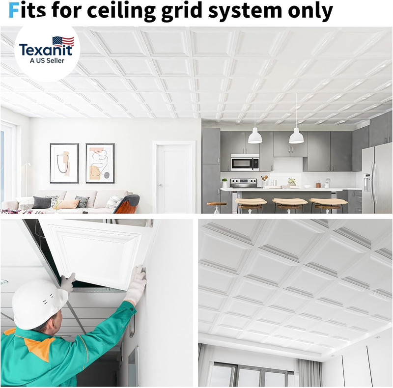 24-Pack Square Drop Ceiling Tile 2Ft X 2Ft in White, PVC Ceiling Panel 24 X 24In gallery