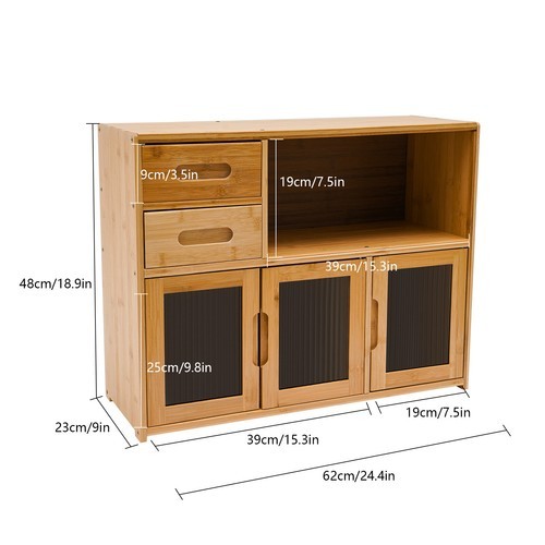 Kitchen Pantry Sideboard Bamboo Storage Cabinet Buffet Pantry with Doors &Drawer gallery