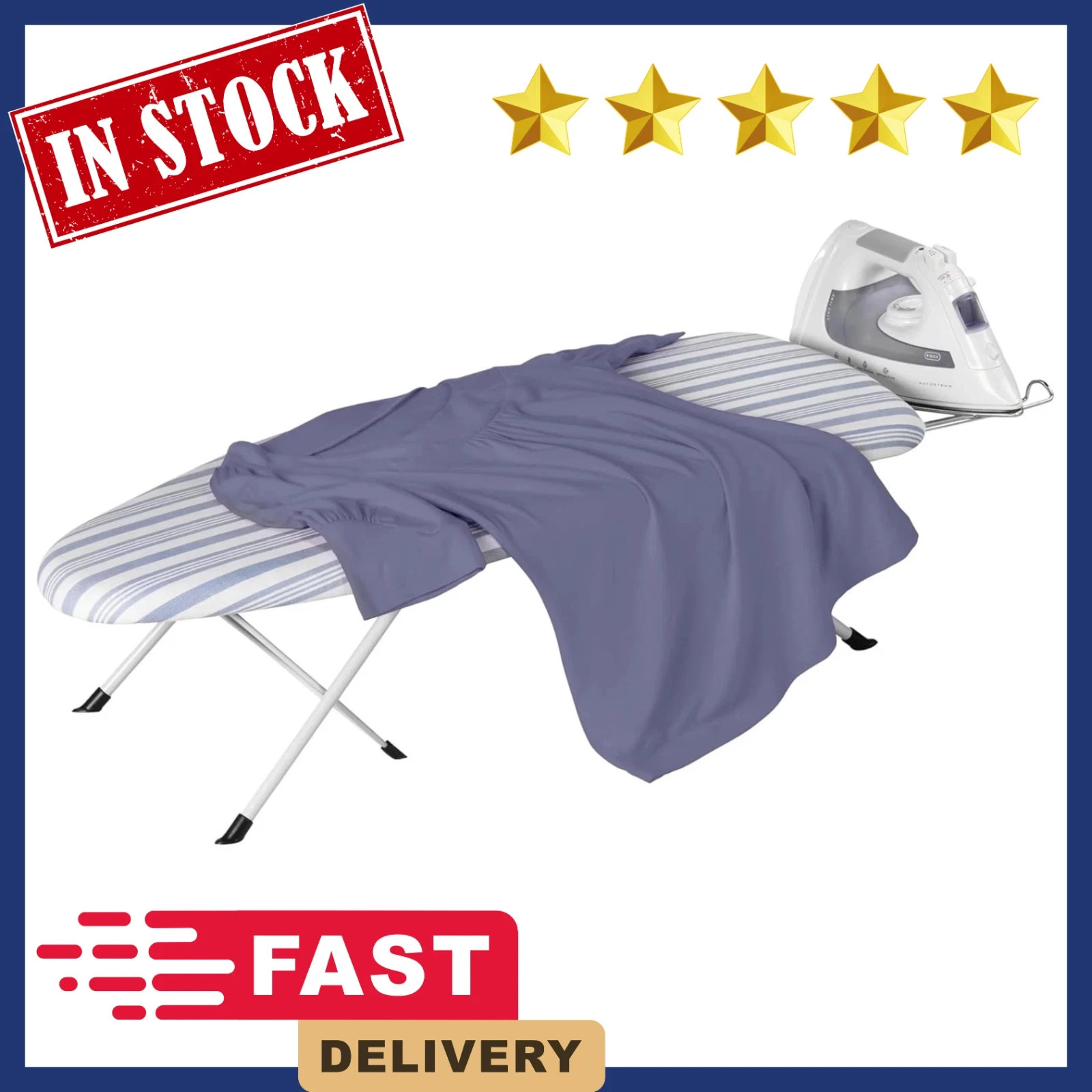 Folding Tabletop Ironing Board with Iron Rest, Blue, 32” L X 12” W, Steel Frame gallery