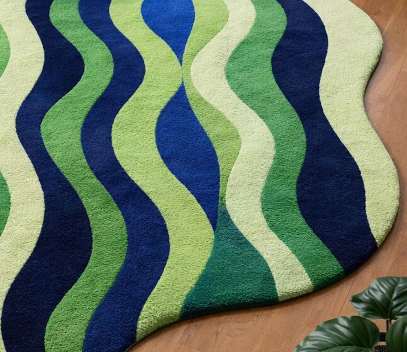 Hand Tufted Blue Green Wavy Rug Modern Abstract Area Carpet gallery