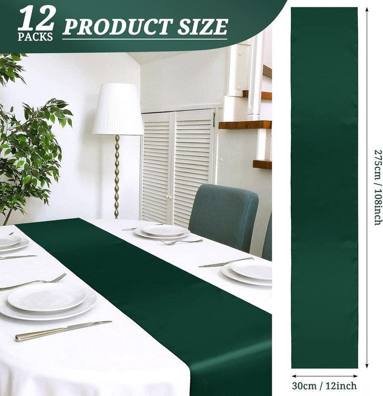 12 Pack Emerald Green Satin Table Runner 12 X 108 Inch Long Premium Table Runner gallery