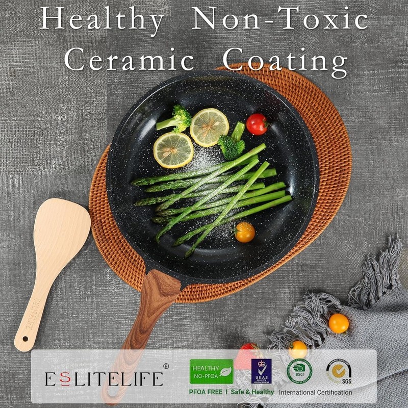 Nonstick Ceramic Frying Pans Skillets Set with Lids, Non-Toxic Egg Omelette K... gallery