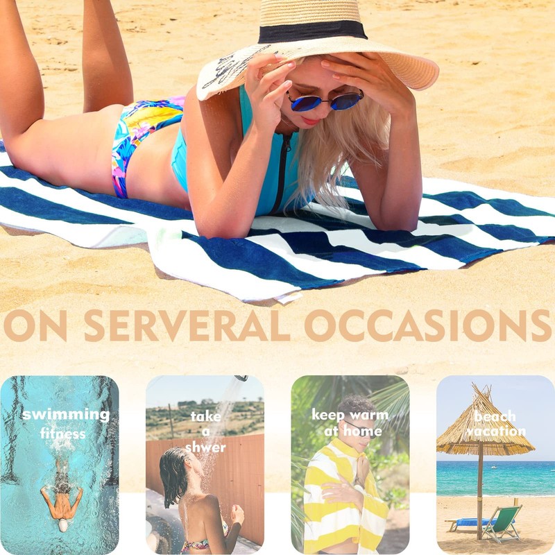 4 Pack Cotton Oversized 35X70 Inches Soft Cabana Stripe Thick Beach Towel, Super gallery