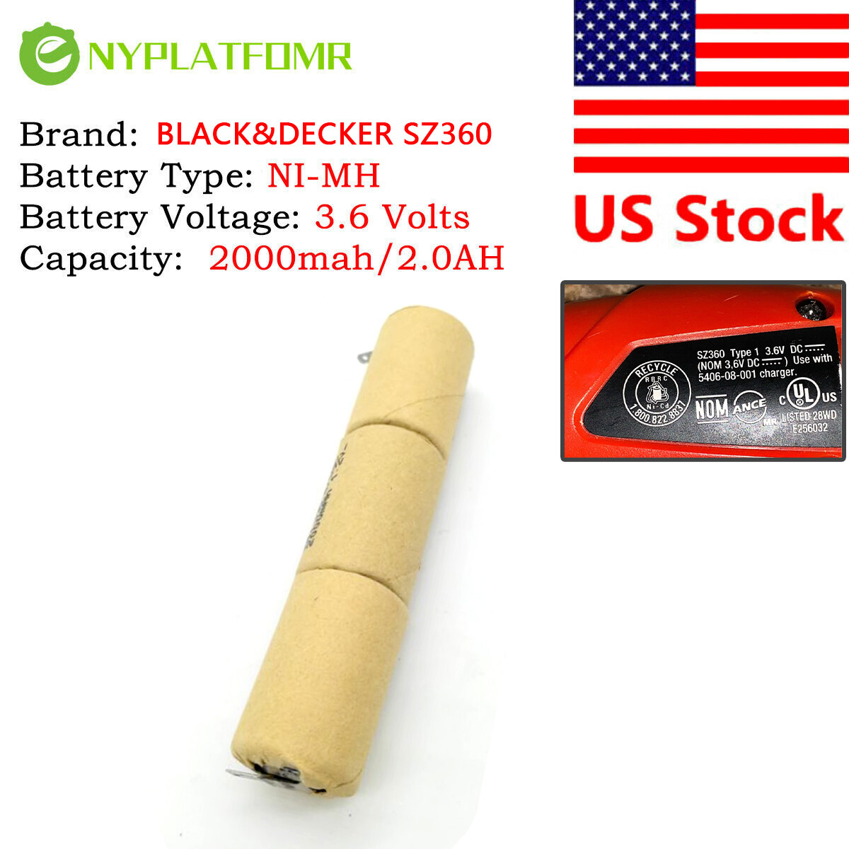 4/5 SC 2000mAh For Black Decker 3.6V Ni-MH Battery Pack SZ360 Type 1 gallery