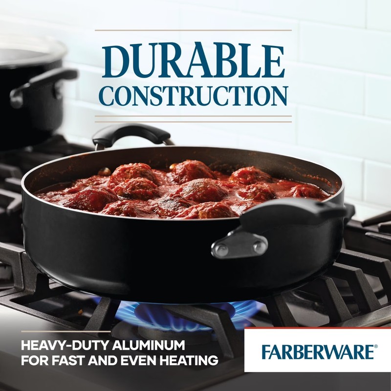 Farberware Easy Clean 6Qt Aluminum Nonstick Covered Jumbo Cooker Chef Pan, Black gallery