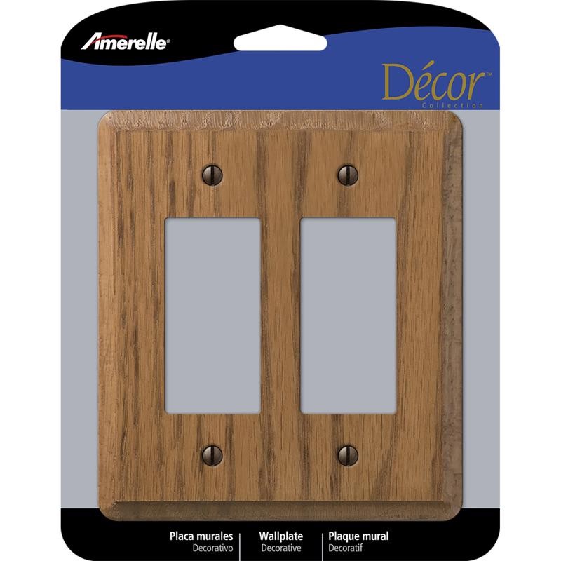 Amerelle Contemporary Medium Brown 2 gang Oak Wood Rocker Wall Plate 1 pc gallery