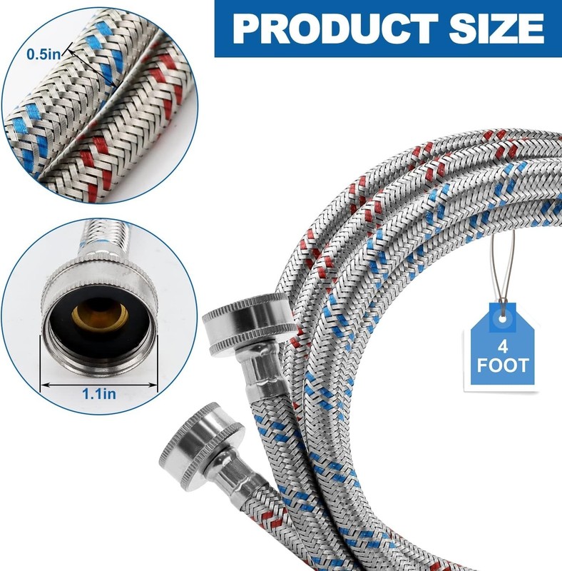 Washing Machine Hoses 4FT Stainless Steel Braided Hot Cold Water Lines 2 Pack gallery