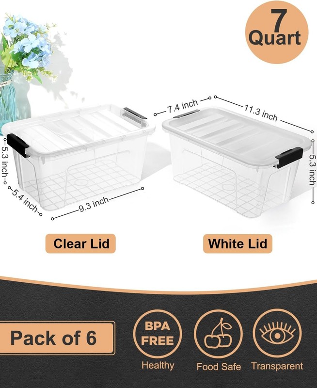 6 Pack Stackable Plastic Storage Bins With Latching Lids Clear Home Organization gallery