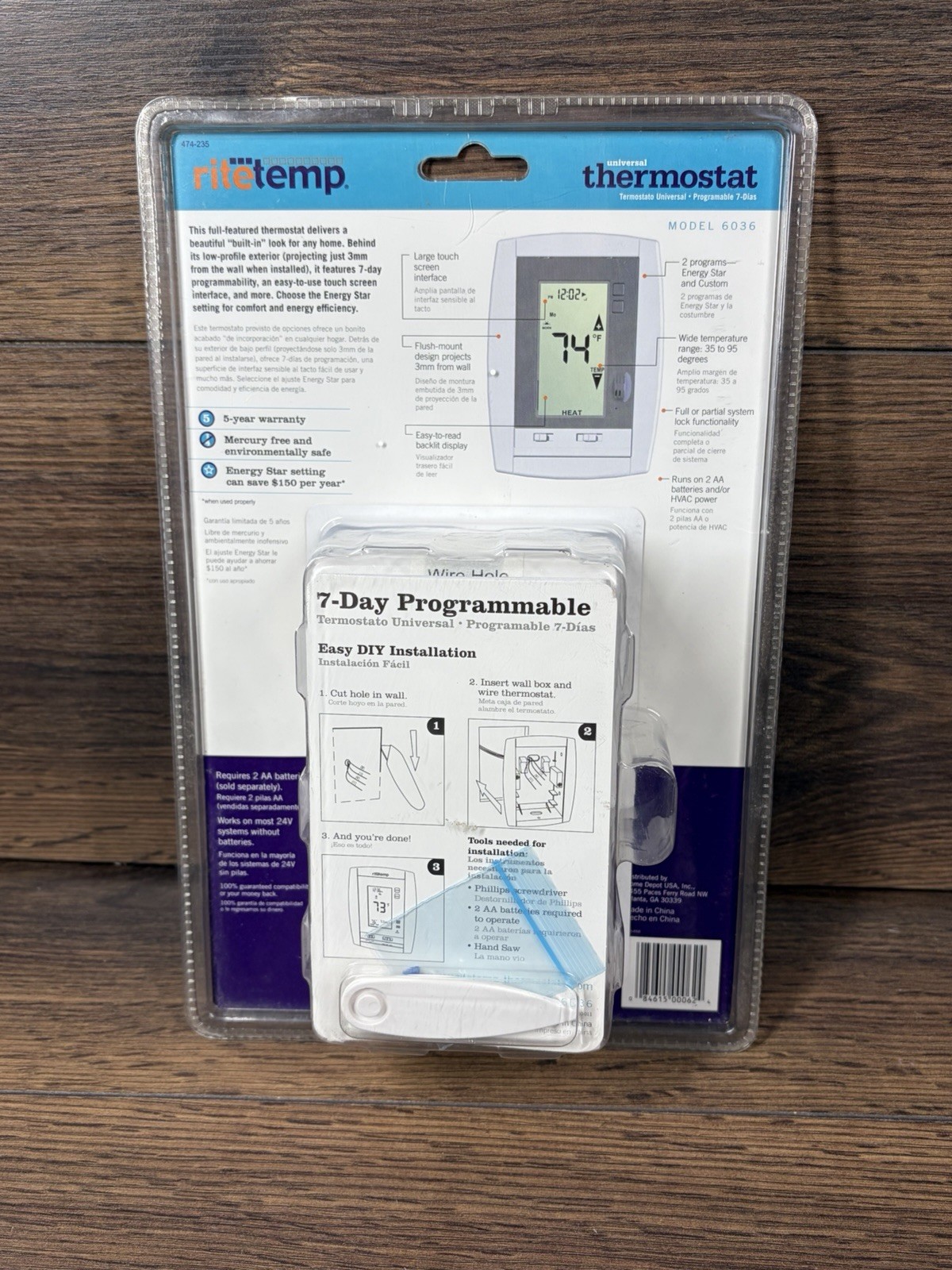 RiteTemp Universal Thermostat 7-Day Programmable 6036 NEW SEALED gallery