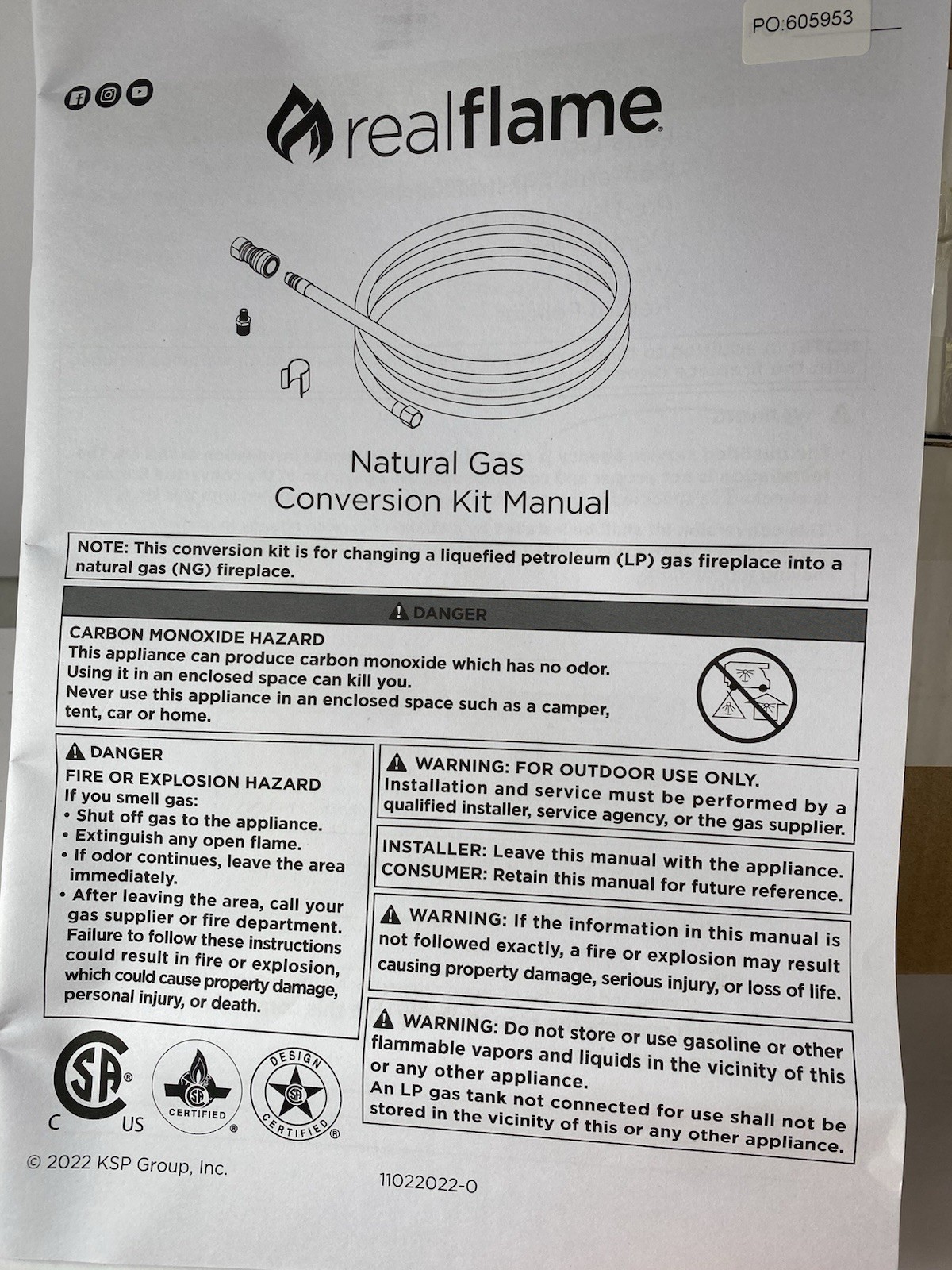 Real Flame Natural Gas Conversion Kit G0002-10/00023110G C9815LP C966LP gallery