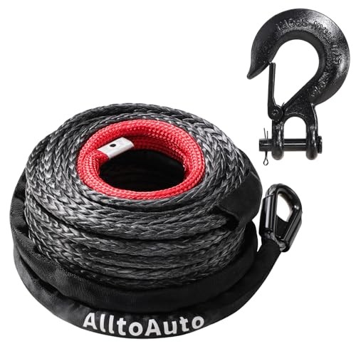 Winch Rope with Hook, 3/8" x 100'-27,500lbs Dyneema Synthetic Winch Rope Line gallery