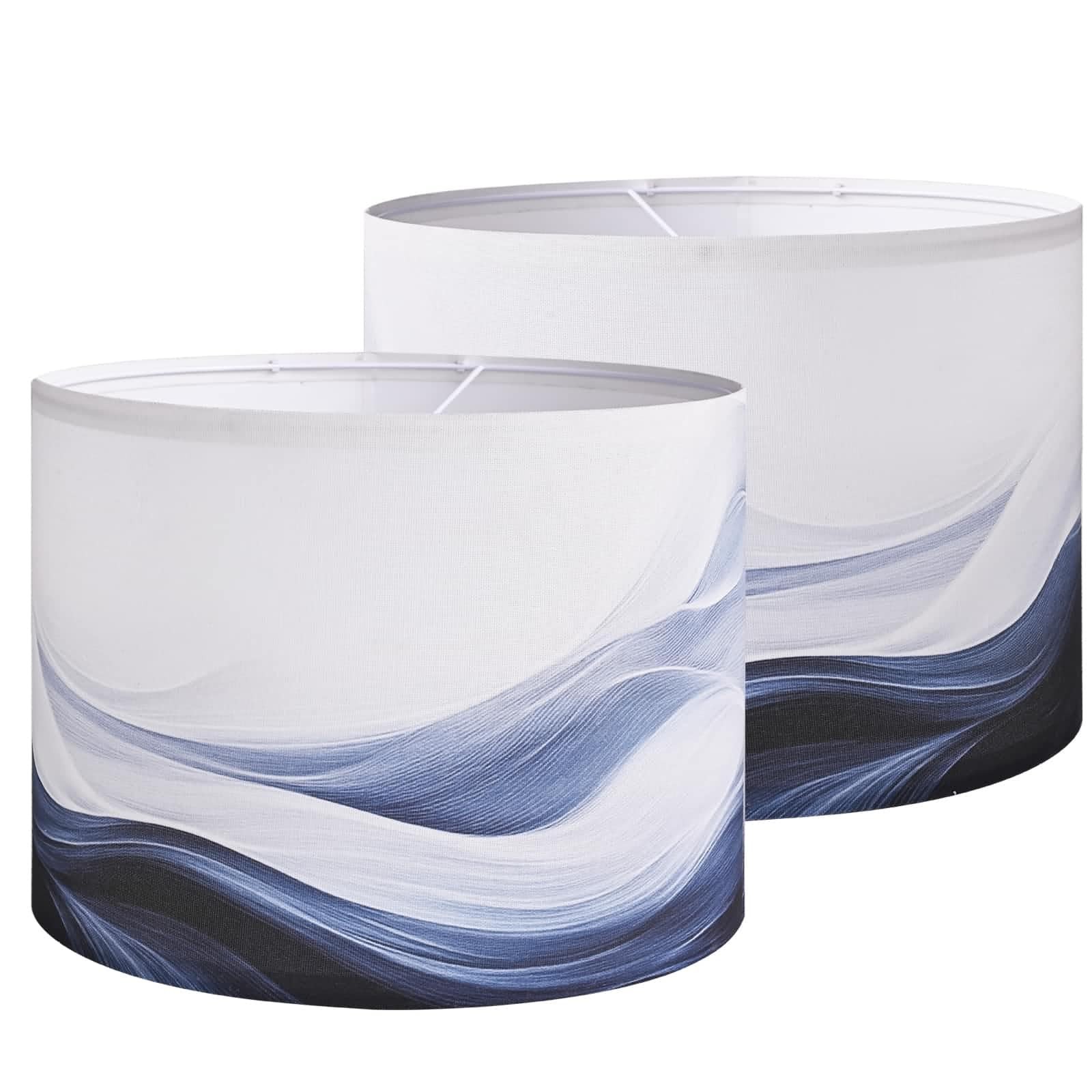 2 PCS Blue Lamp Shades Waves And Oceans Fabric Drum 13x13x10 Inch For Lamp Hub gallery