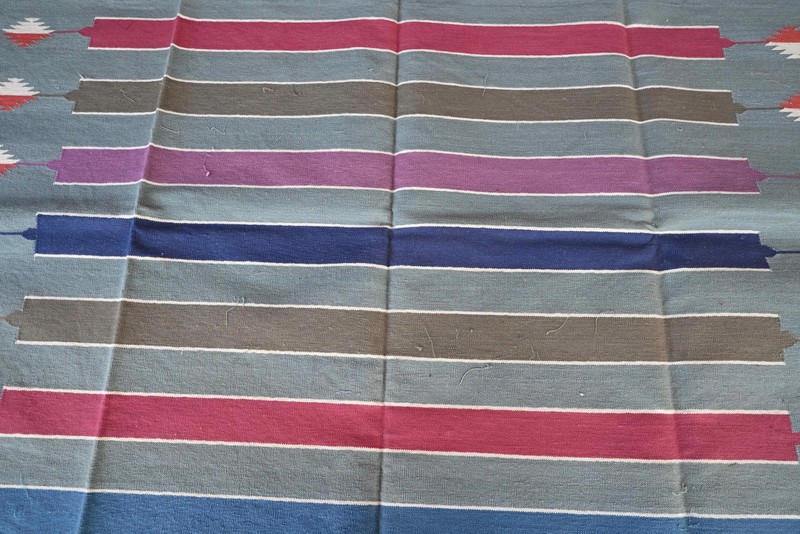 Rugmoda Cotton Blue Multicolor Striped Geometric 5x8 ft Living Room Area Rug gallery