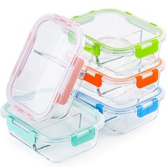 CREST Glass Meal Prep Containers 2 Compartment Set, 5-Pack, 34oz,Divided Bent…
