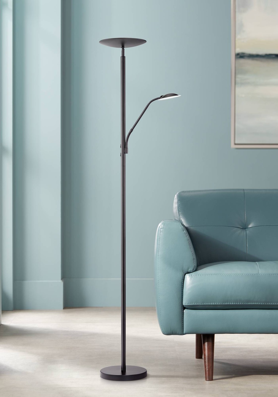Modern Floor Lamp with Reading Light LED Decker Black for Living Room Office gallery