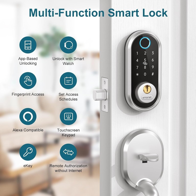 SMONET Fingerprint Smart Lock Keyless Entry Door Lock Electronic Keypad Deadbolt gallery