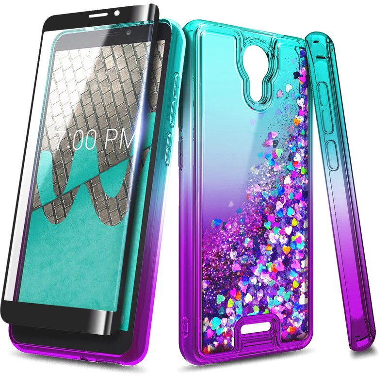 For Wiko Ride 2 Case Liquid Bling Glitter Phone Cover + Tempered Glass Protector gallery
