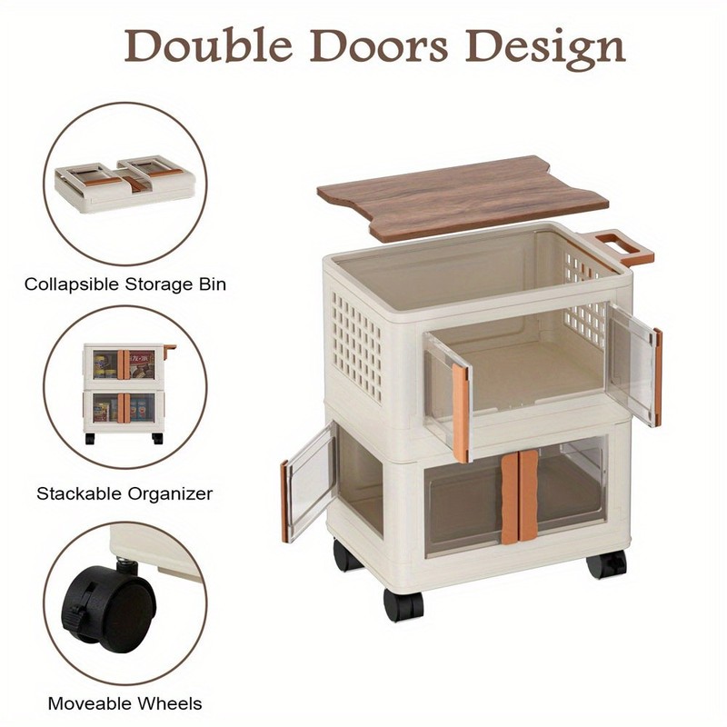 Stackable Storage Bins with Lids - Folding Storage Box with Doors and Wheel gallery