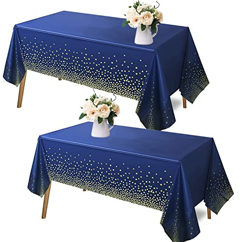 2 Pack Navy Blue Tablecloth Plastic, Table Cover for Parties, Dot Confetti gallery