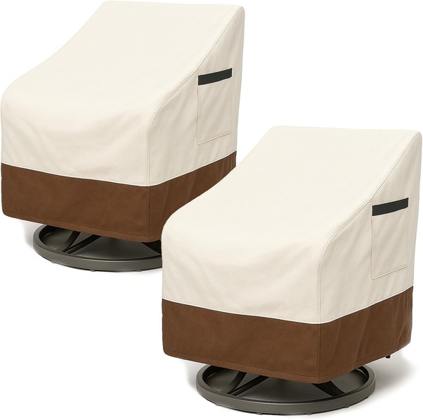 2 Pack Waterproof Patio Chair Covers 600D Heavy Duty Beige Brown UV Resistant gallery