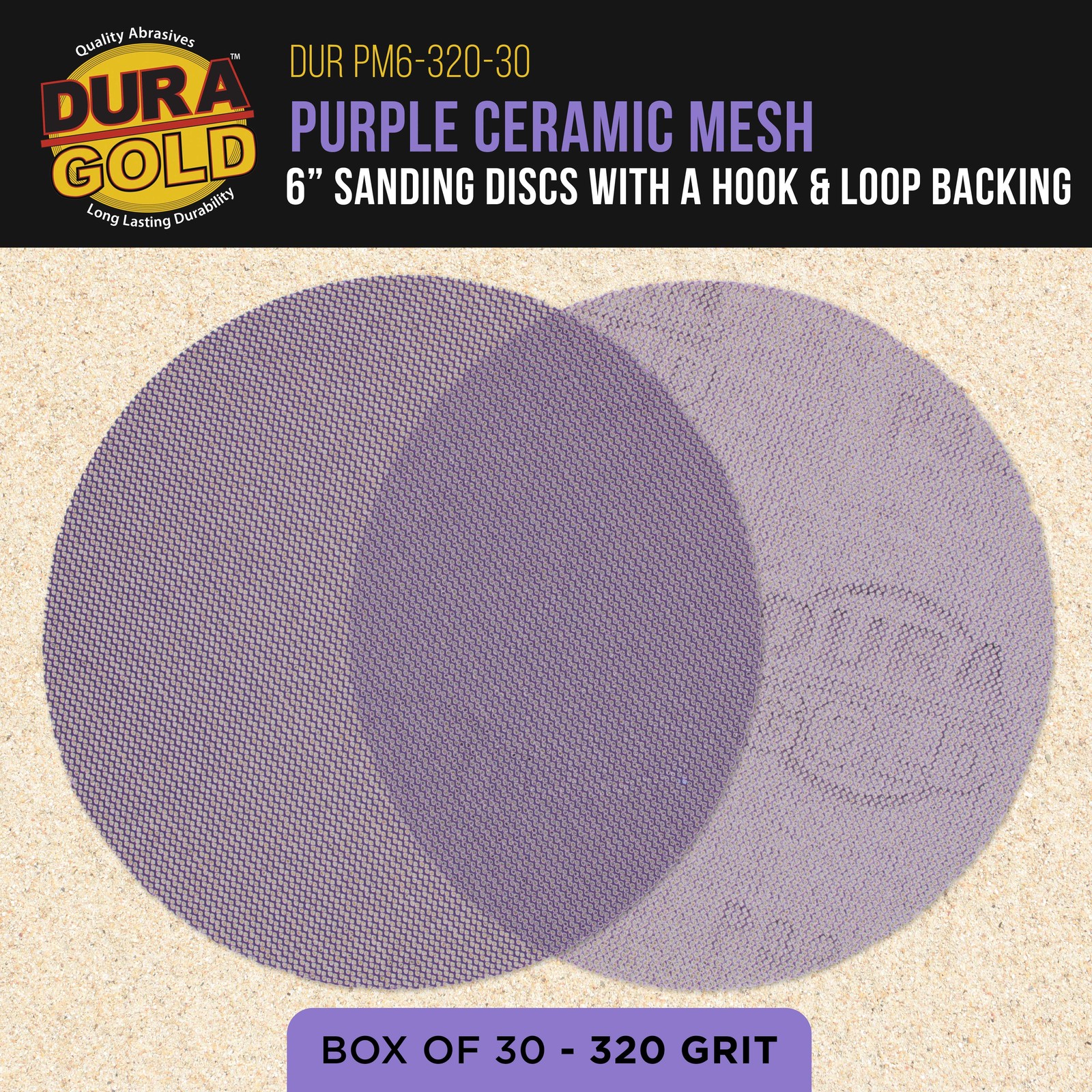 320 Grit 6" Purple Ceramic Mesh Sanding Discs, Box of 30 - Hook & Loop Sandpaper gallery