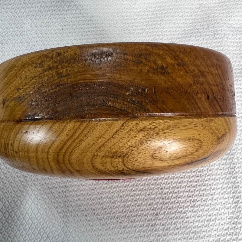 Handmade Solid Wood Decorative Bowl Round Rustic Brown 8.5 Inch Red Felt Base gallery