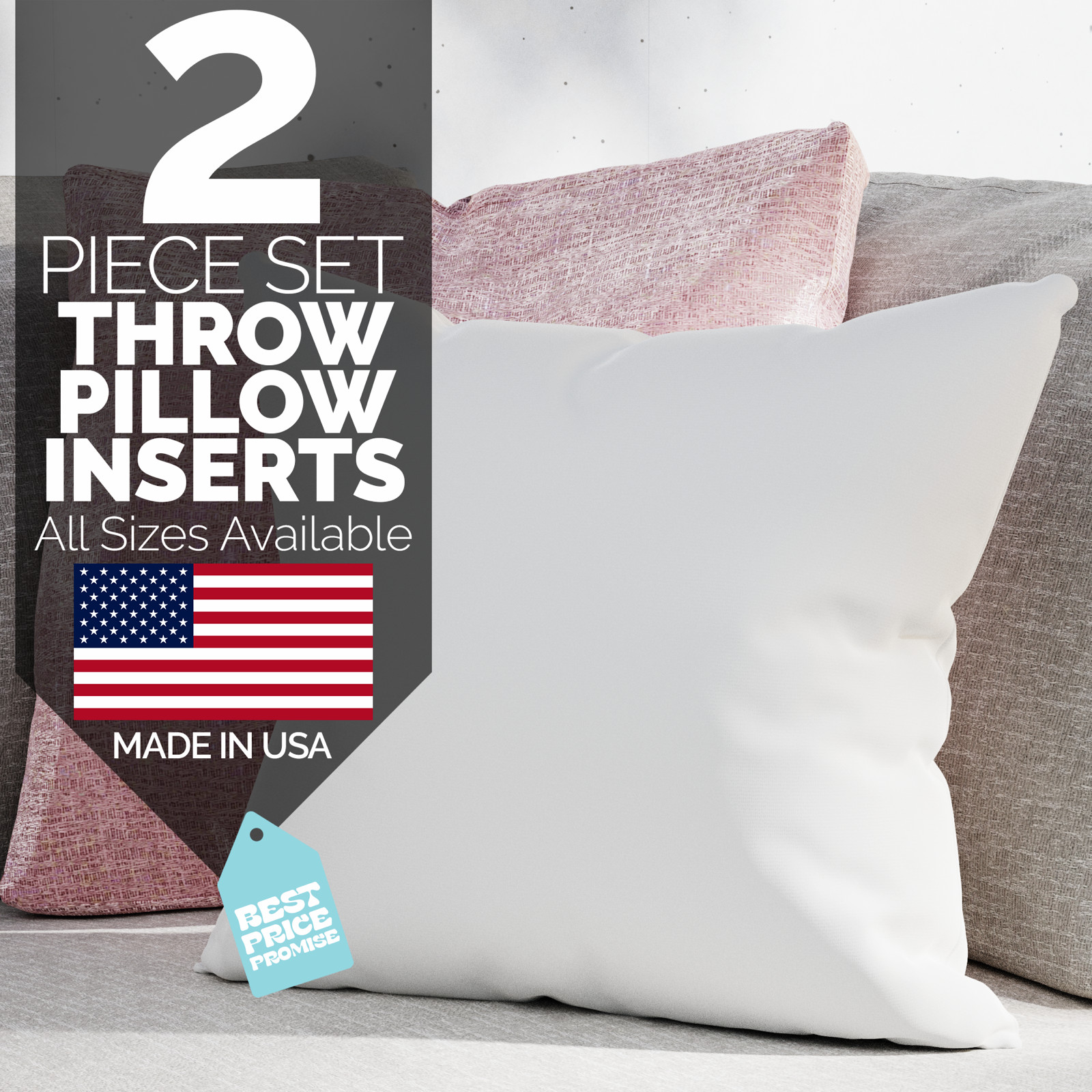 Euro Pillow Stuffing Throw Pillow Insert Form inserts USA Cotton Shell Pair of 2 gallery