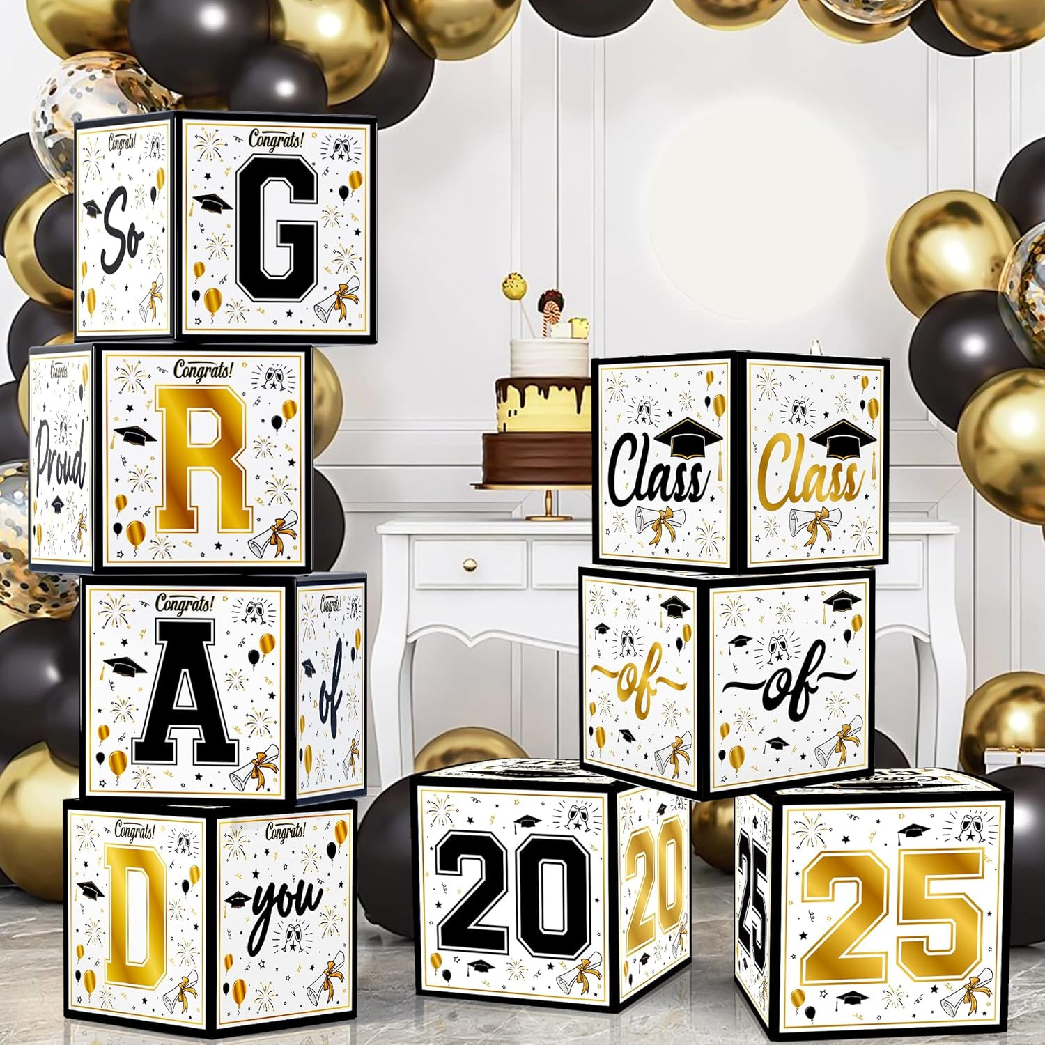 Graduation Party Decorations 2025 - Black and Gold Balloon Boxes, Class of 2025* gallery