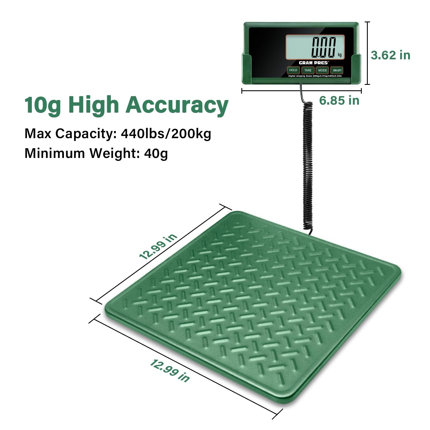 GRAM PRES Shipping Scale,440lbs/10g High Accuracy Digital Postal army green gallery