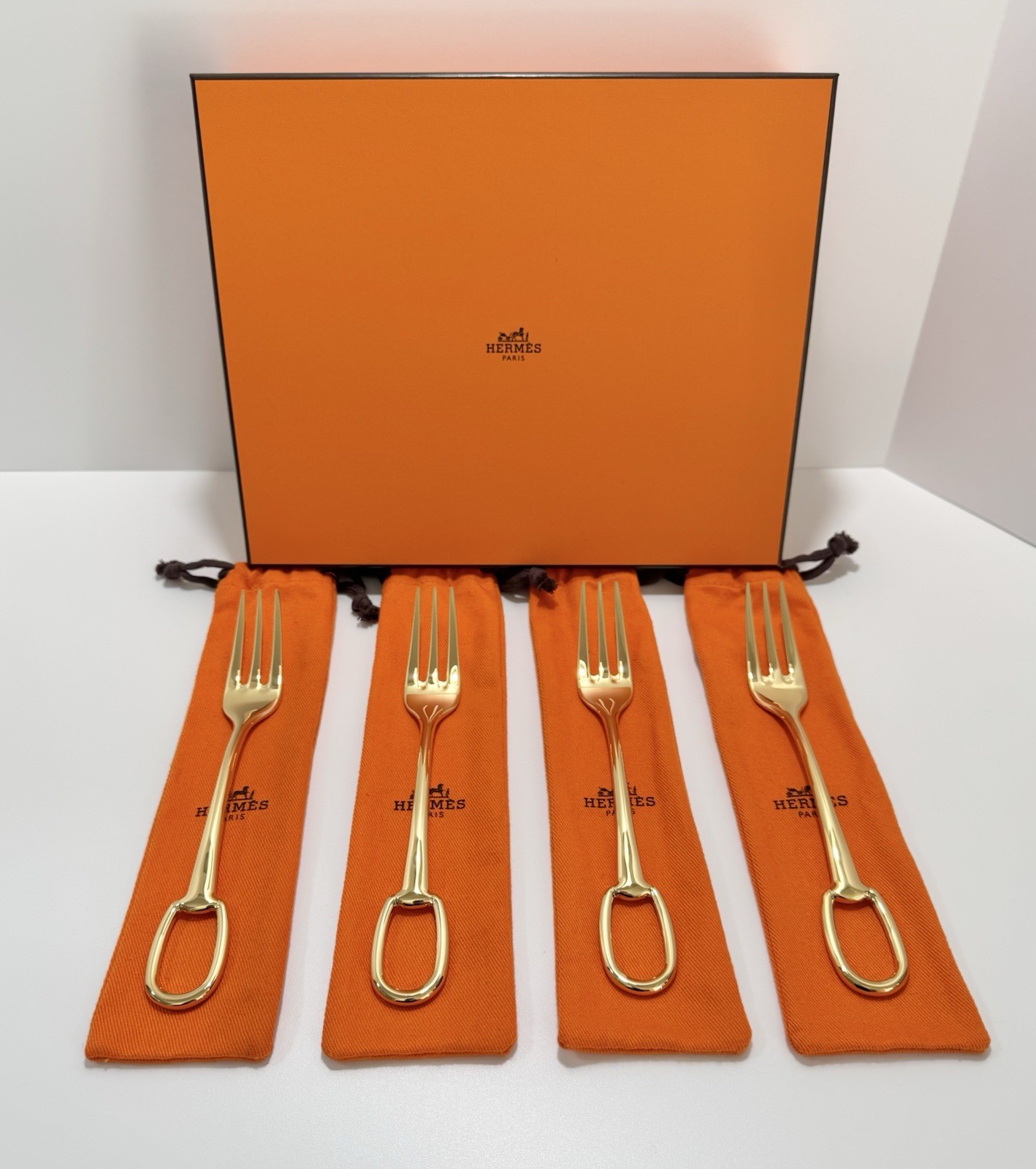 Hermès Grand Attelage Silverware Dinner Forks 18k Gold Plated RT870EA Set Of 4 gallery