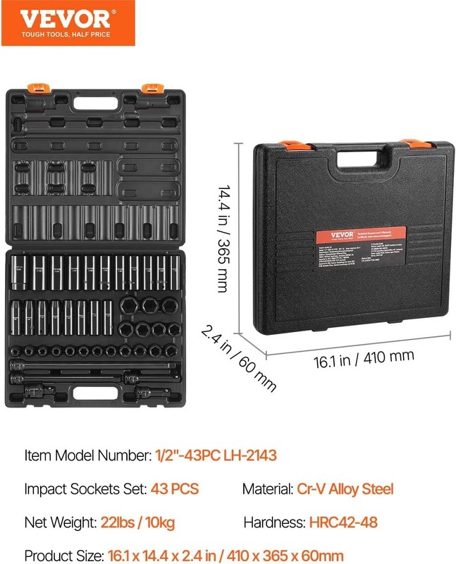 Impact Socket Set, 1/2 Inches 43 Piece Impact Sockets, 1/2 Inches Drive Socke... gallery