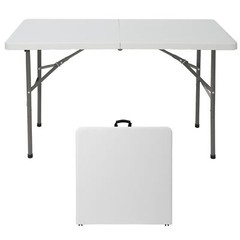 4FT Plastic Folding Table Fold-in-Half Picnic Camping Table with Carrying Handle